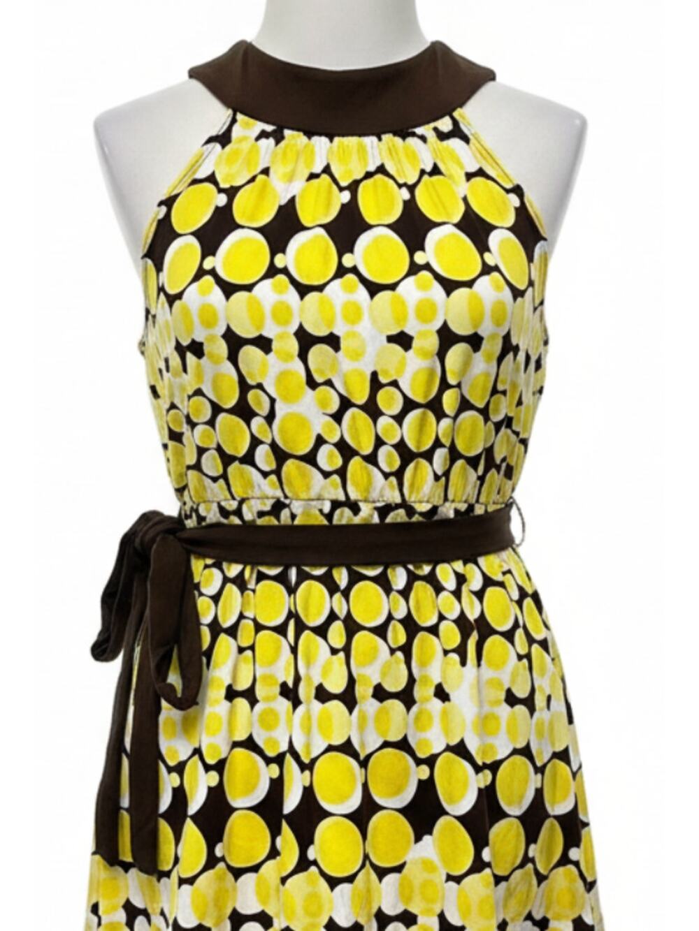 Y2K Rampage Babydoll Halter Top Size M Yellow Brown Polka Dots Mod Retro Twee